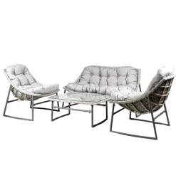 Mobili Da Giardino E Accessori-EuroGarden Set da giardino "las vegas" in metallo e pe rattan grigio con cuscini 4 sedute e tavolino