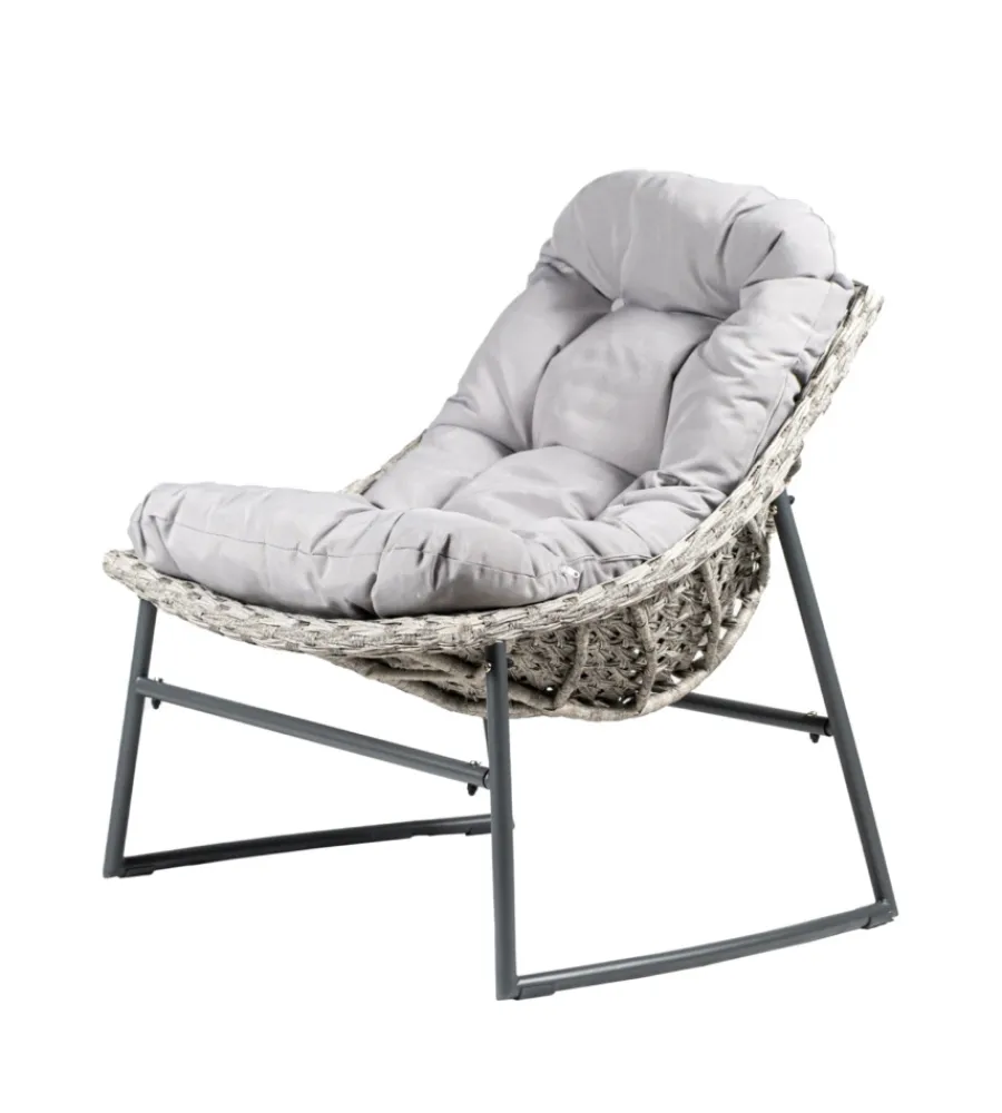 Mobili Da Giardino E Accessori-EuroGarden Set da giardino "las vegas" in metallo e pe rattan grigio con cuscini 4 sedute e tavolino