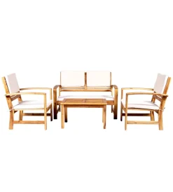 EuroGarden Mobili Da Giardino E Accessori|Set da giardino "sassari" in legno con cuscini beige 4 sedute e tavolino