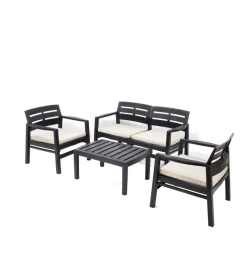 Best Set da giardino "java" in polipropilene con cuscini antracite 4 sedute e tavolino Mobili Da Giardino E Accessori