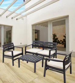 Best Set da giardino "java" in polipropilene con cuscini antracite 4 sedute e tavolino Mobili Da Giardino E Accessori
