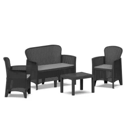 Mobili Da Giardino E Accessori|Set da giardino "jungle" in polipropilene con cuscini antracite 4 sedute e tavolino