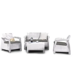 Mobili Da Giardino E Accessori-Keter Set da giardino "corfu lounge" in polipropilene bianco 4 sedute e tavolino