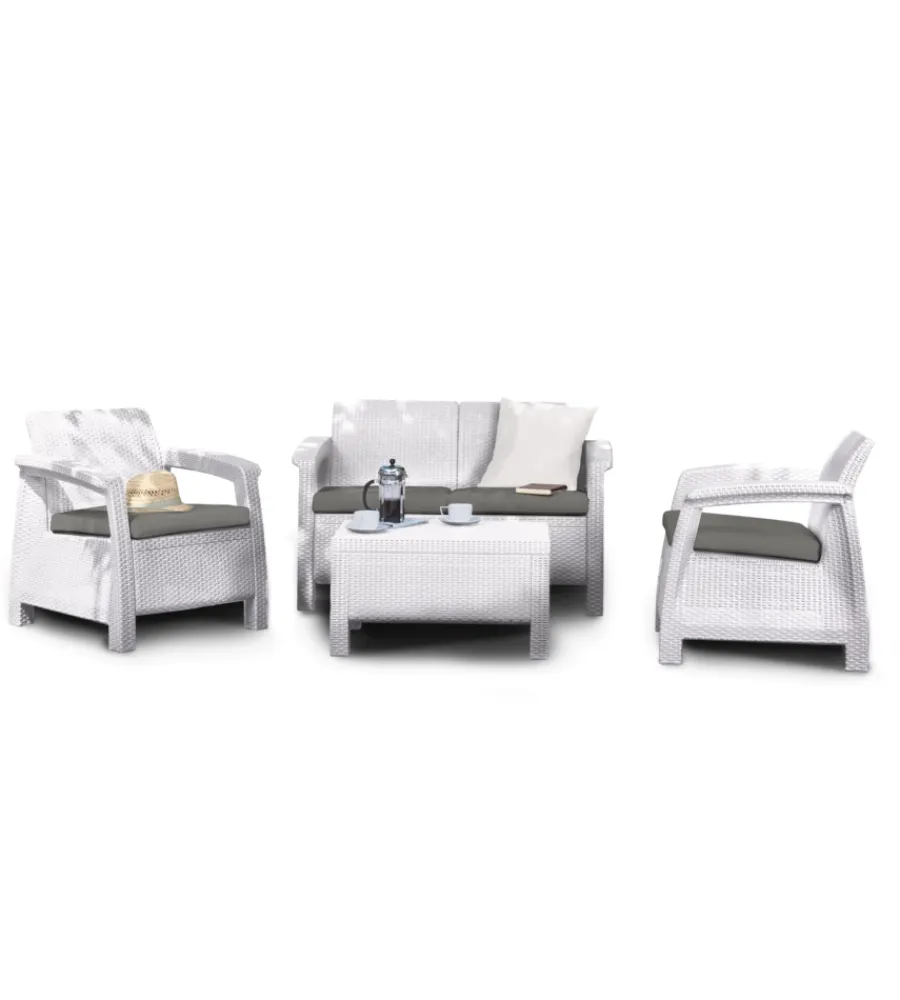 Mobili Da Giardino E Accessori-Keter Set da giardino "corfu lounge" in polipropilene bianco 4 sedute e tavolino