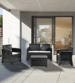 Mobili Da Giardino E Accessori- Set da giardino "new york" in polipropilene con cuscini antracite 4 sedute e tavolino