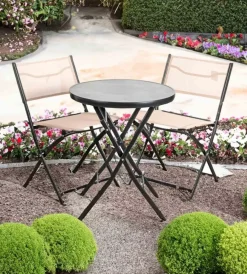 Mobili Da Giardino E Accessori-EuroGarden Set da giardino pieghevole "iron stone" in acciaio e textilene grigio 2 sedute e tavolino