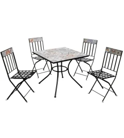 Mobili Da Giardino E Accessori|Set da giardino quadrato essenza "sicily" in acciaio effetto maiolica 4 sedie 1 tavolo