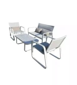 Sale Set da giardino riviera "antemide" bianco e grigio chiaro con 4 posti e tavolino Mobili Da Giardino E Accessori