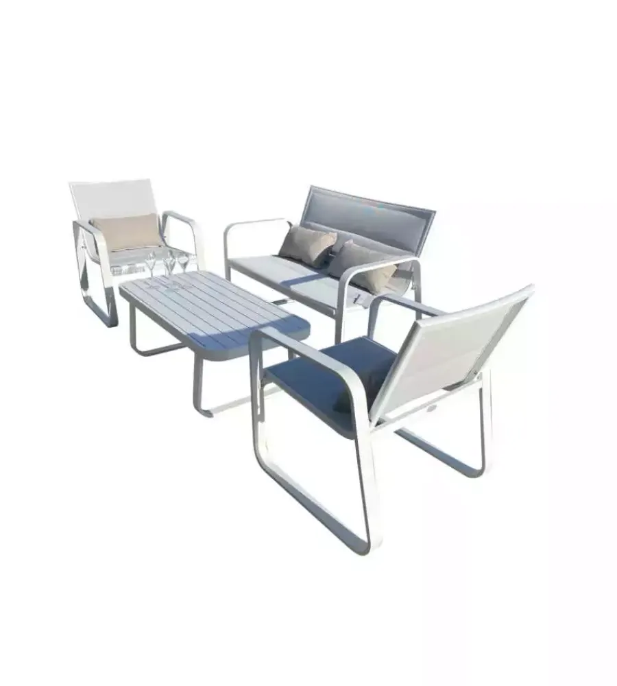 Sale Set da giardino riviera "antemide" bianco e grigio chiaro con 4 posti e tavolino Mobili Da Giardino E Accessori