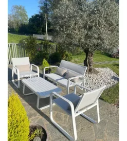 Sale Set da giardino riviera "antemide" bianco e grigio chiaro con 4 posti e tavolino Mobili Da Giardino E Accessori