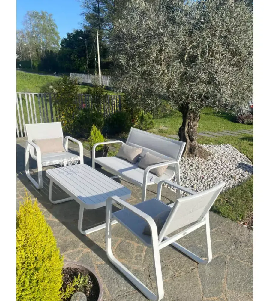 Sale Set da giardino riviera "antemide" bianco e grigio chiaro con 4 posti e tavolino Mobili Da Giardino E Accessori