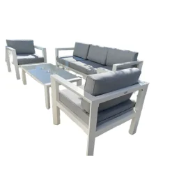 New Set da giardino riviera "hibiscus" in alluminio bianco e grigio chiaro, 5 sedute e un tavolino Mobili Da Giardino E Accessori