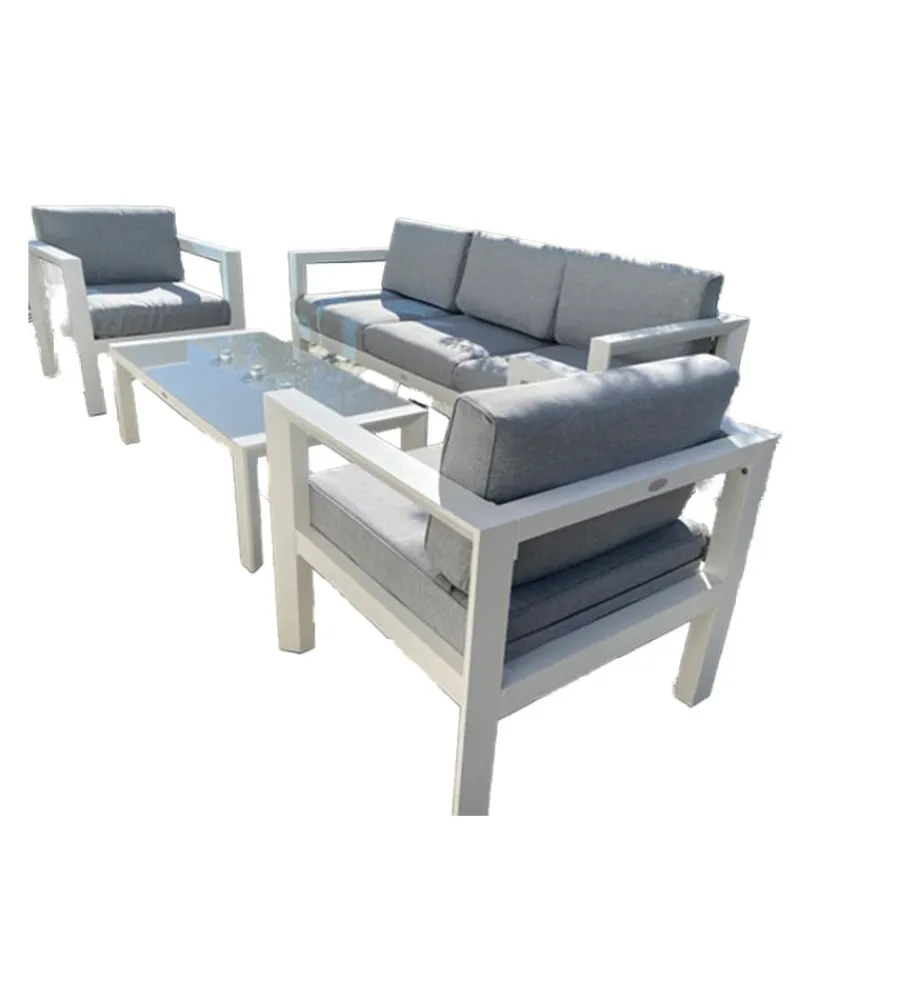 New Set da giardino riviera "hibiscus" in alluminio bianco e grigio chiaro, 5 sedute e un tavolino Mobili Da Giardino E Accessori
