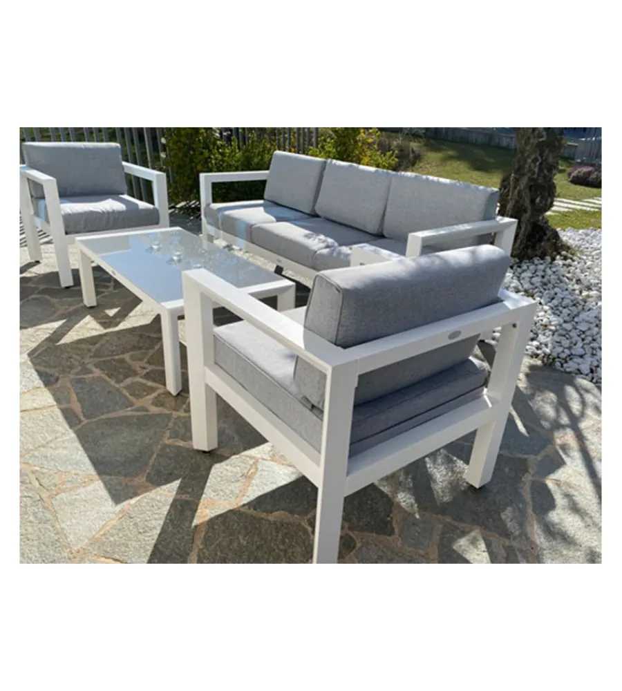 New Set da giardino riviera "hibiscus" in alluminio bianco e grigio chiaro, 5 sedute e un tavolino Mobili Da Giardino E Accessori