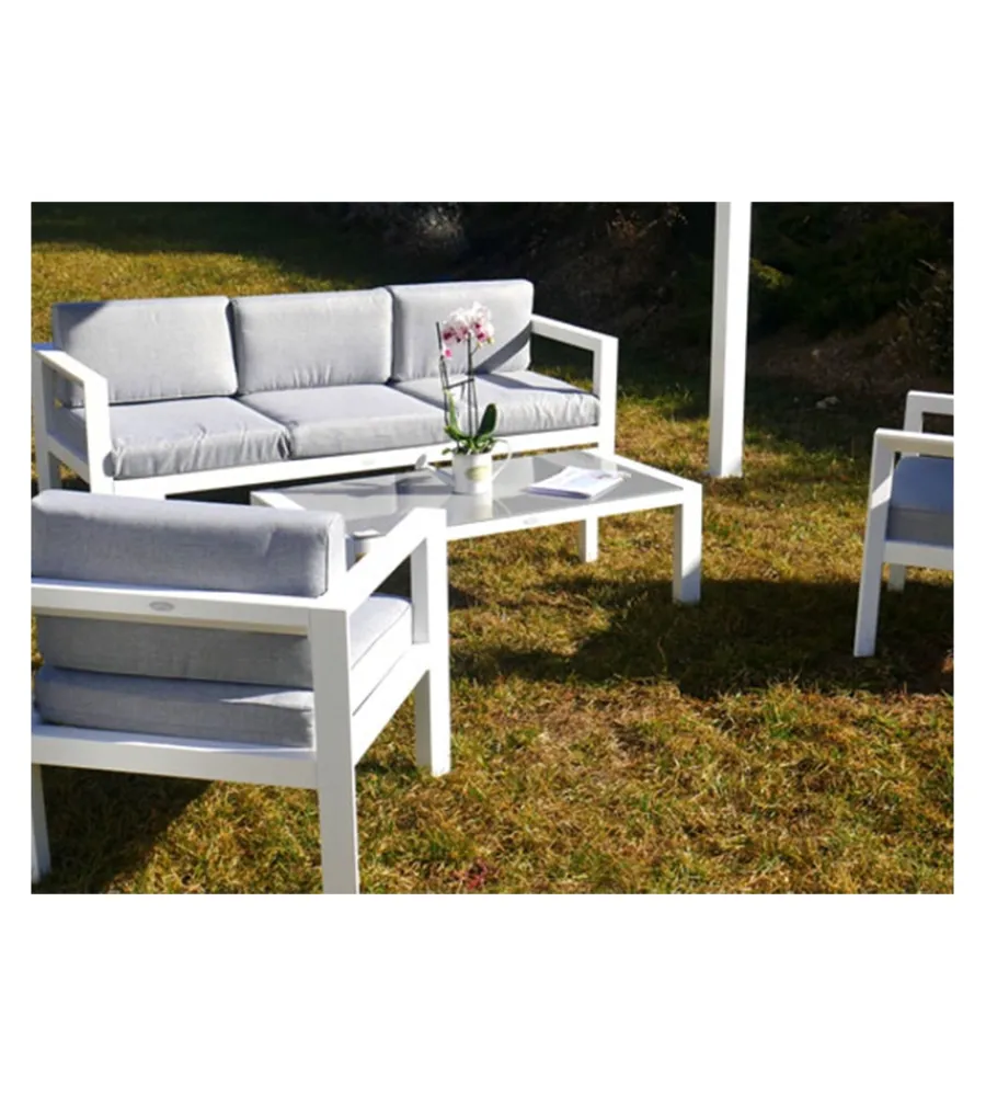New Set da giardino riviera "hibiscus" in alluminio bianco e grigio chiaro, 5 sedute e un tavolino Mobili Da Giardino E Accessori