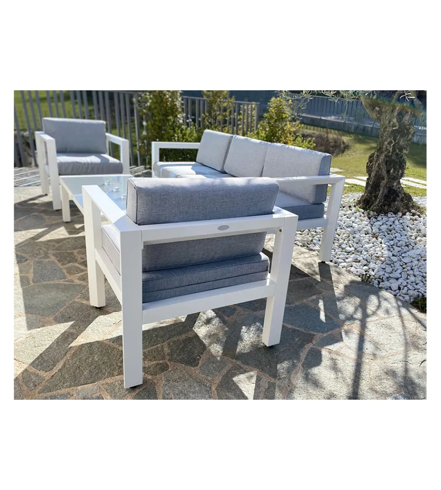 New Set da giardino riviera "hibiscus" in alluminio bianco e grigio chiaro, 5 sedute e un tavolino Mobili Da Giardino E Accessori