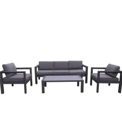 Mobili Da Giardino E Accessori- Set da giardino riviera "hibiscus" in alluminio antracite e grigio chiaro, 5 sedute e un tavolino