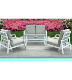 Clearance Set da giardino riviera "ninfea" in alluminio colore bianco grigio chiaro, 4 sedute e un tavolino Mobili Da Giardino E Accessori