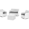 Keter Mobili Da Giardino E Accessori|Set da giardino "rosalie lounge" con due poltrone, divano 2 posti e tavolino colore bianco -