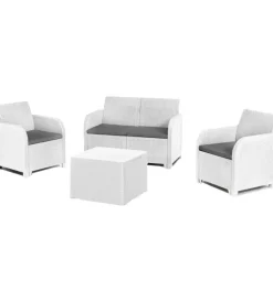 Keter Mobili Da Giardino E Accessori|Set da giardino "rosalie lounge" con due poltrone, divano 2 posti e tavolino colore bianco -