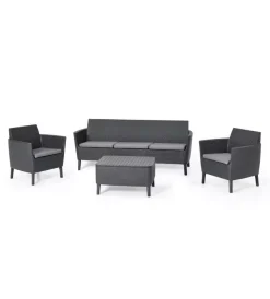 Keter Mobili Da Giardino E Accessori|Set da giardino "salemo lounge" con 2 poltrone, divano 3 posti e tavolino, colore grafite - .