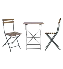 Mobili Da Giardino E Accessori- Set da giardino solaria "bistro' de lux" in ferro nero e legno due sedie e tavolo pieghevoli