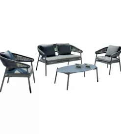 Mobili Da Giardino E Accessori|Set da giardino solaria "cap-ferrat" in alluminio antracite e grigio chiaro 3 sedute e 1 tavolino
