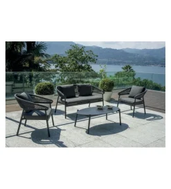 Mobili Da Giardino E Accessori|Set da giardino solaria "cap-ferrat" in alluminio antracite e grigio chiaro 3 sedute e 1 tavolino