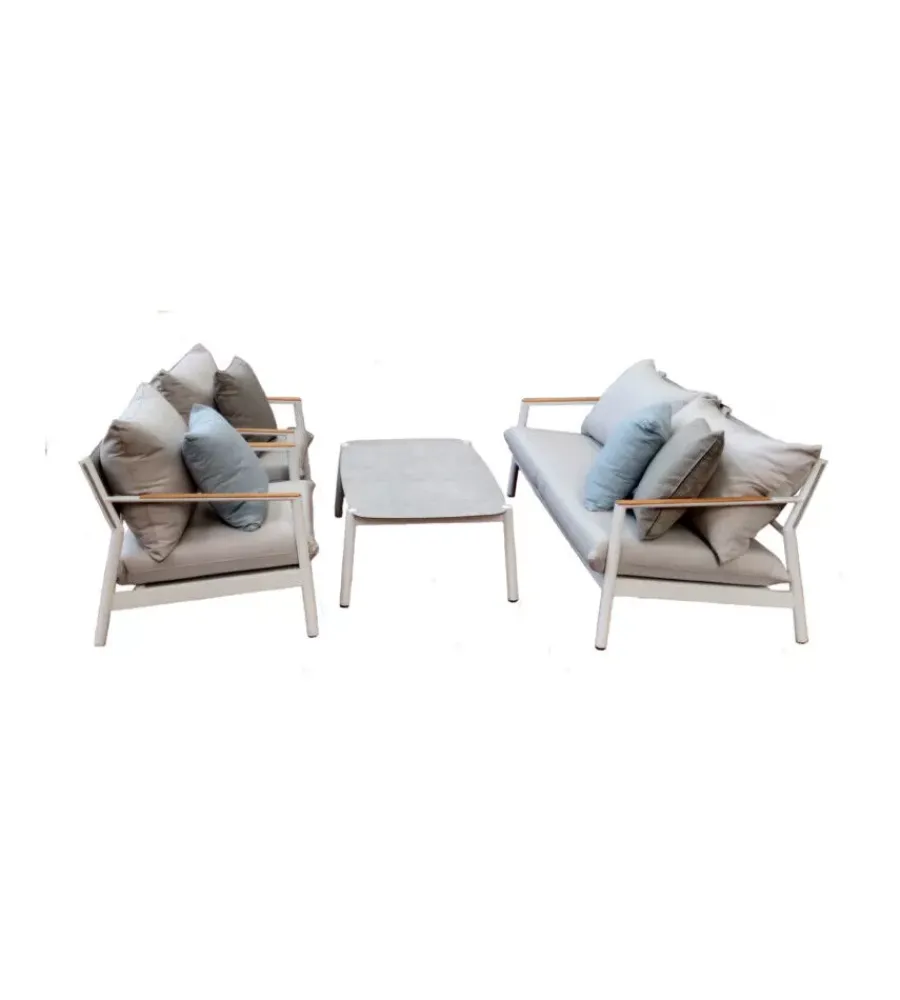 Mobili Da Giardino E Accessori|Set da giardino solaria "cassis" in alluminio bianco e teak 5 sedute e tavolino
