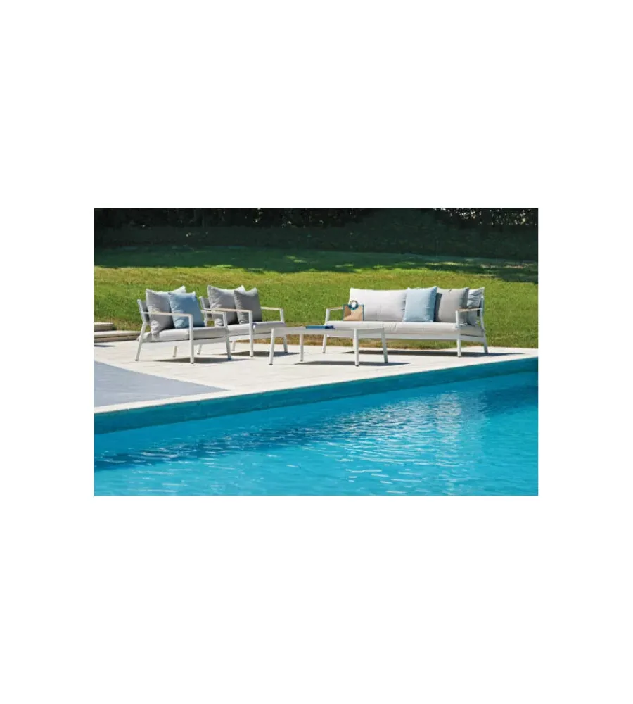 Mobili Da Giardino E Accessori|Set da giardino solaria "cassis" in alluminio bianco e teak 5 sedute e tavolino