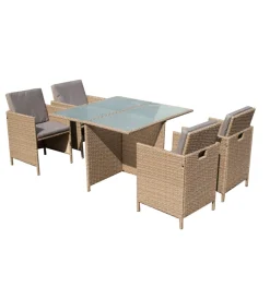 Mobili Da Giardino E Accessori- Set da giarino "arena" colore marrone con 4 poltrone e tavolo con top in vetro
