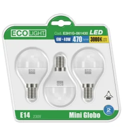 Hot Set di 3 lampadine led 6 w luce calda 3000° k- mini globo Lampadine