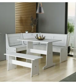 BellaHome Tavoli|Set giropanca ad angolo in pino massello con contenitore 163x122x87,5 cm