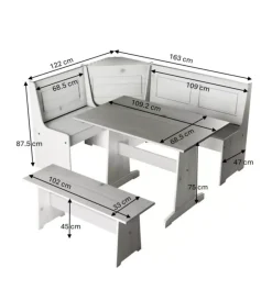 BellaHome Tavoli|Set giropanca ad angolo in pino massello con contenitore 163x122x87,5 cm