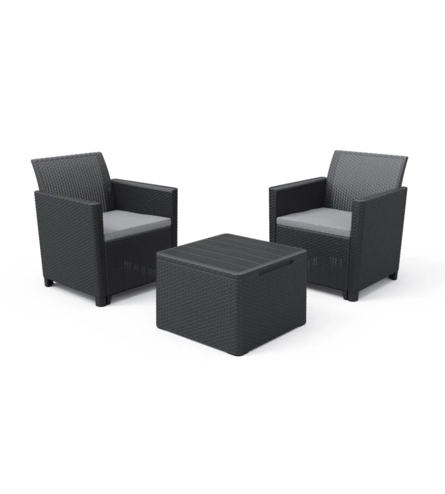 Mobili Da Giardino E Accessori-Keter Set "claire balcony" da esterno con due poltrone e un tavolo colore grafite -