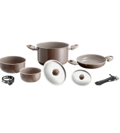 Clearance Set pentole da campeggio "chocolate 7+1 ø 20" in alluminio antiaderente Campeggio
