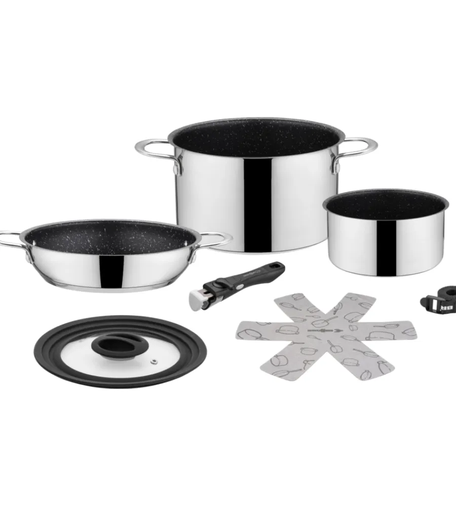 Brunner Campeggio|Set pentole da campeggio "academy ng 5+1 ø 20" in acciaio inox antiaderente