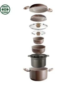 Brunner Campeggio|Set pentole da campeggio "chocolate 9+1 ø 22" in alluminio antiaderente
