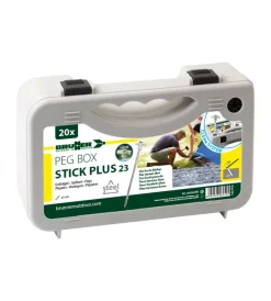 Campeggio-Brunner Set picchetti rotondi per tenda da campeggio "peg box stick plus 23" in acciaio zincato e gancio in plastica 23 cm x ø 8 mm