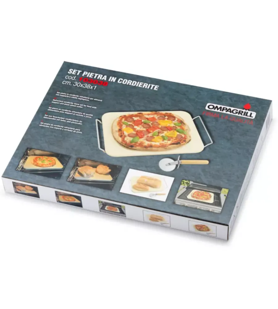Ompagrill Barbecue|Set pietra e rotella tagliapizza 30x38 cm
