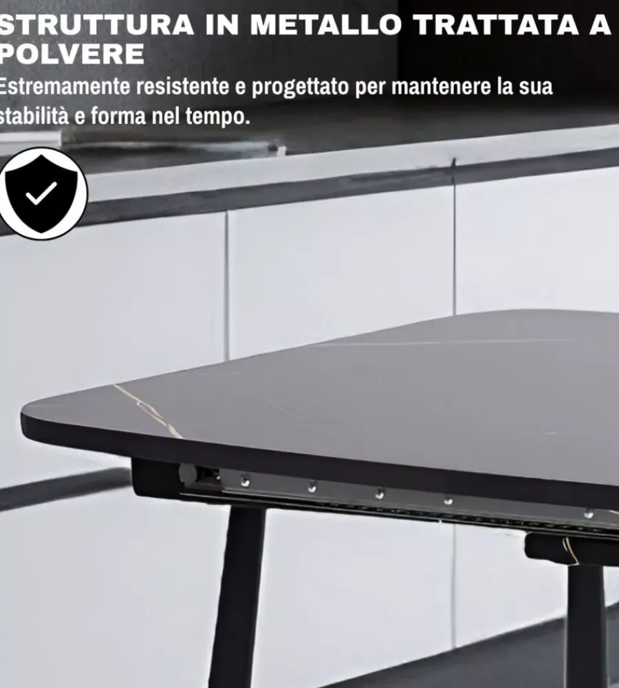 Discount Set pranzo "cabrera" tavolo estensibile nero effetto marmo e 4 sedie velluto grigio Tavoli