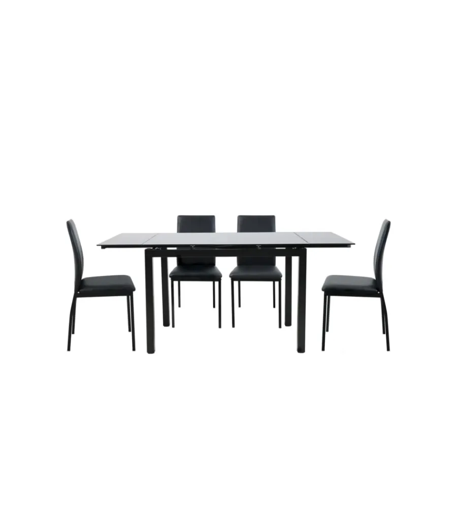 Set pranzo "minorca" nero con tavolo estensibile in vetro 4 sedute Tavoli