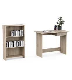 Best Set scrivania con cassetto e libreria 3 ripiani rovere Scrivanie E Cassettiere