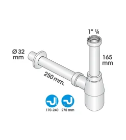 Sifoni|Sifone a bottiglia 1 1/4" in abs cromato, per bagno