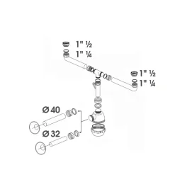 Sifoni|Sifone a bottiglia a 2 vie 1 1/4" e 1 1/2" x 32 - 40 mm., per cucina