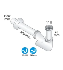 Sifoni|Sifone a "u" 1 1/4" in ottone cromato, per bagno