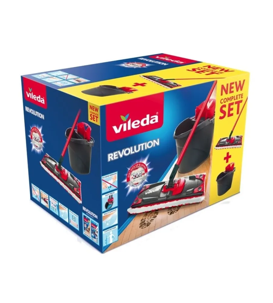 Lavapavimenti-Vileda Sistema lavapavimenti "revolution box" con due panni in microfibra