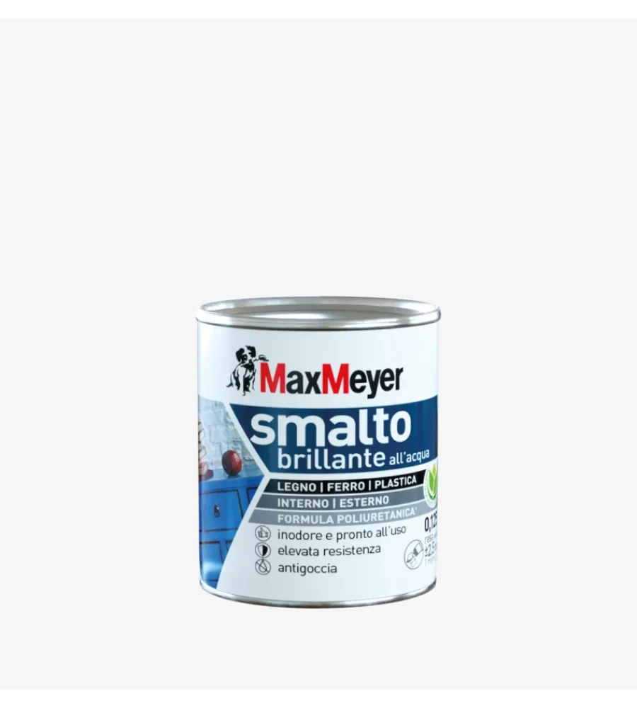 Max Meyer Smalti All' Acqua|Smalto all'acqua acril-poliuretanico "brillante" colore bianco, 125 ml