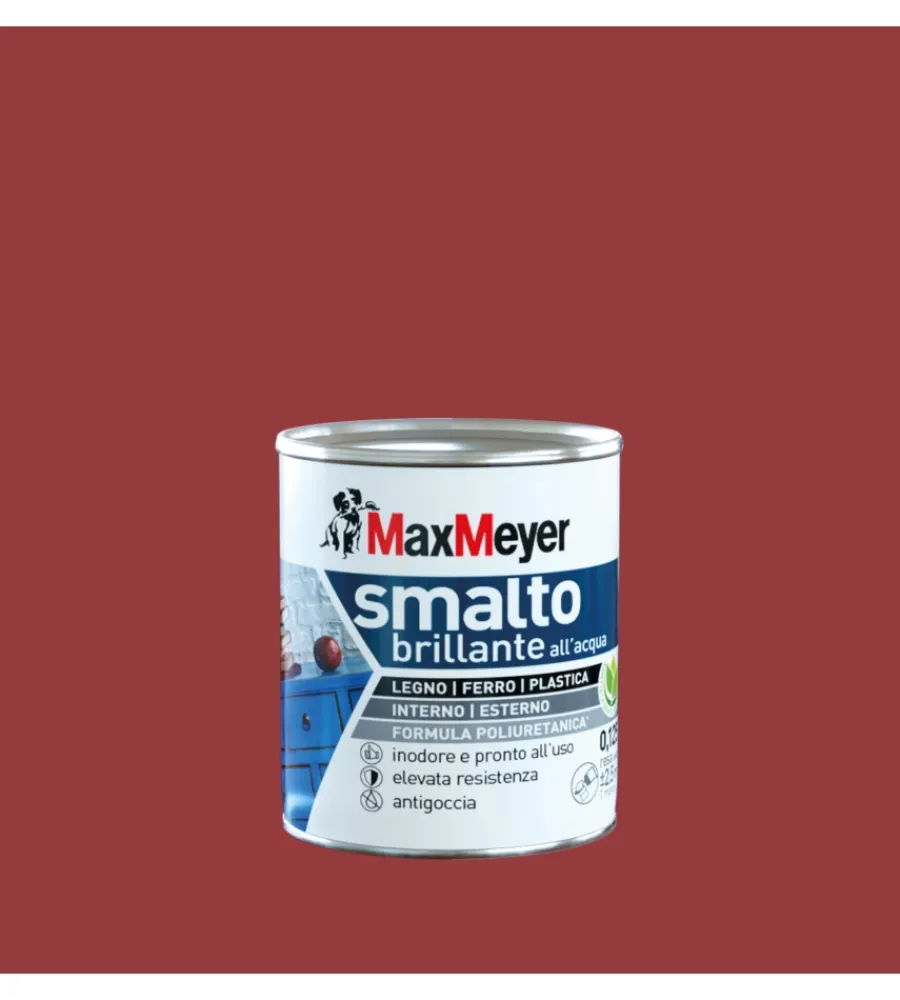 Max Meyer Smalti All' Acqua|Smalto all'acqua acril-poliuretanico "brillante" colore rosso veneziano, 125 ml