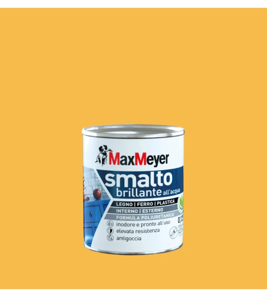 Max Meyer Smalti All' Acqua|Smalto all'acqua acril-poliuretanico "brillante" colore giallo estate, 125 ml